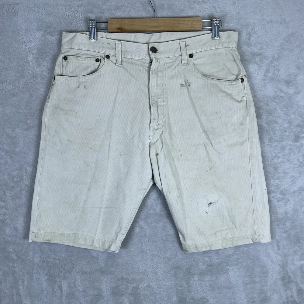 1960s Levis Big E 911B Beige Pique Corduroy Cotton Cut Off Jean Shorts 33x10
